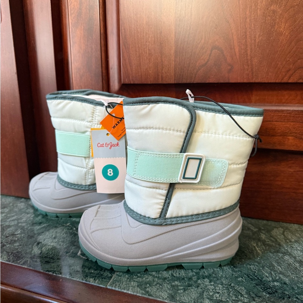 Cat & Jack Green and Gray Rain & Snow Boots with Velcro Closure